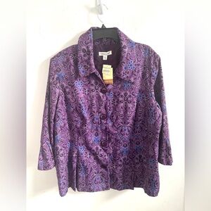 Coldwater Creek Women Purple Floral Button Up Shirt Jacket Shacket 24W Artsy